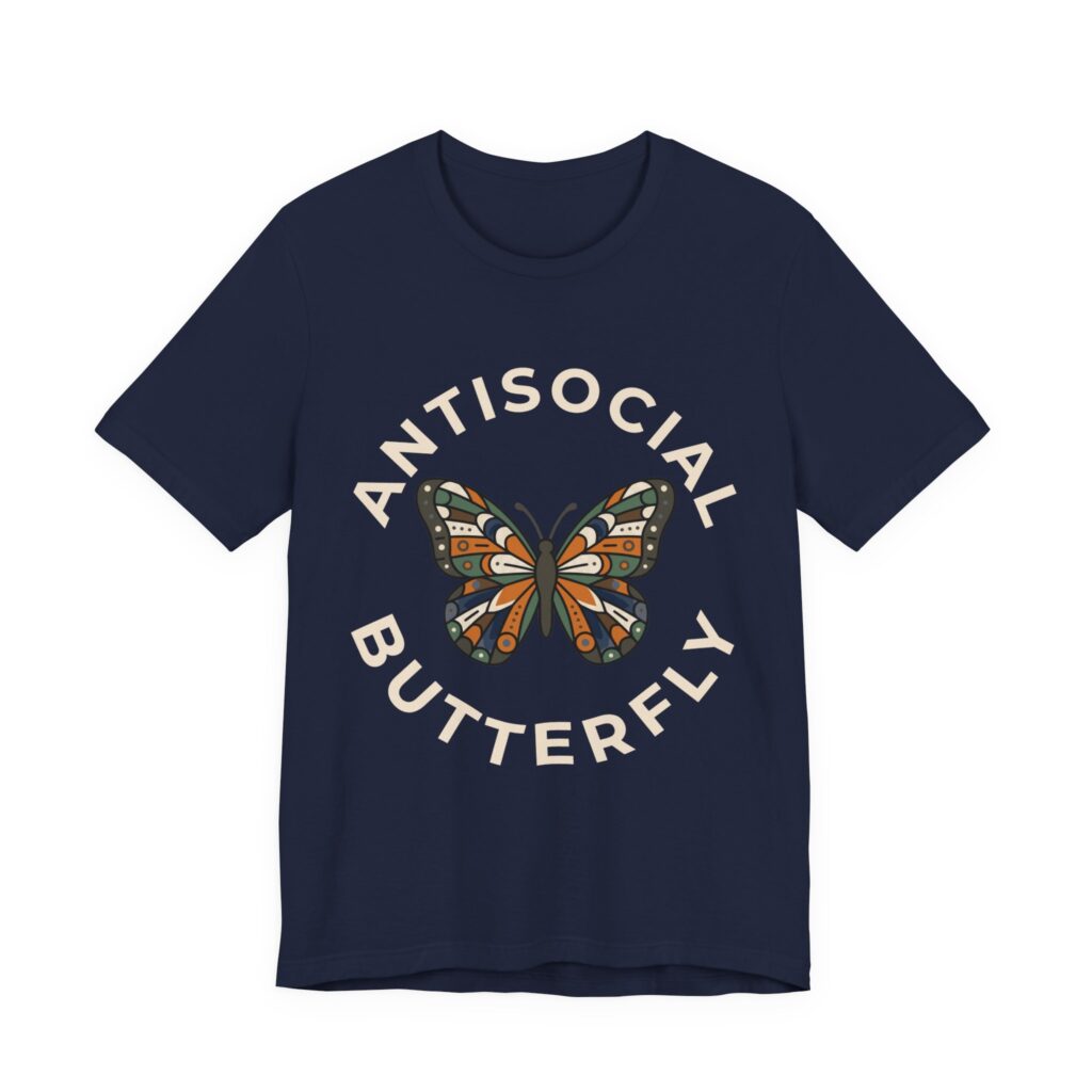 Antisocial Butterfly Tee (Earth Tones) in Navy