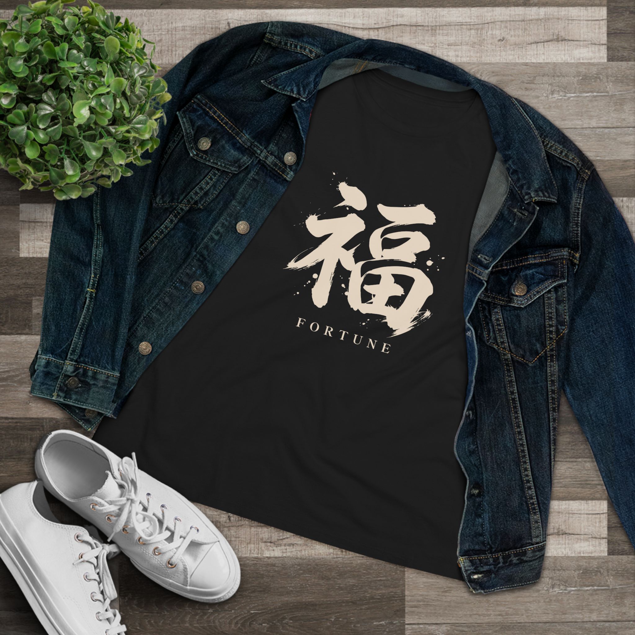 Fortune Kanji Women's Tee in Black, alternate view