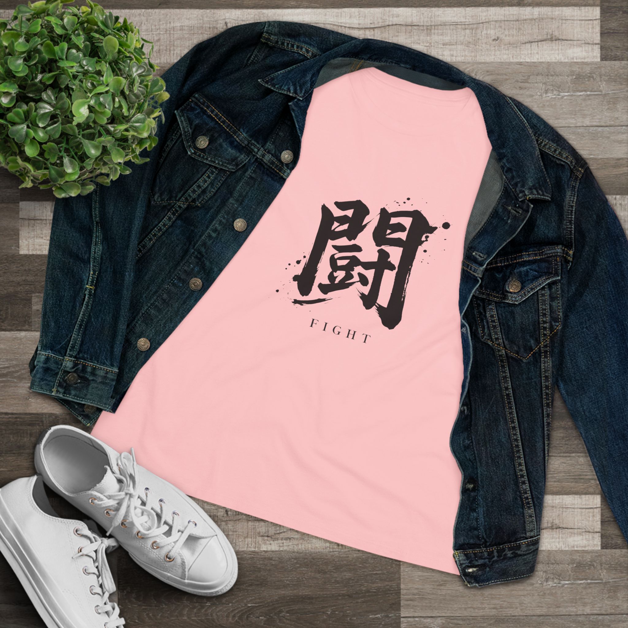 Fight Kanji Women's Tee in Pink, alternate view