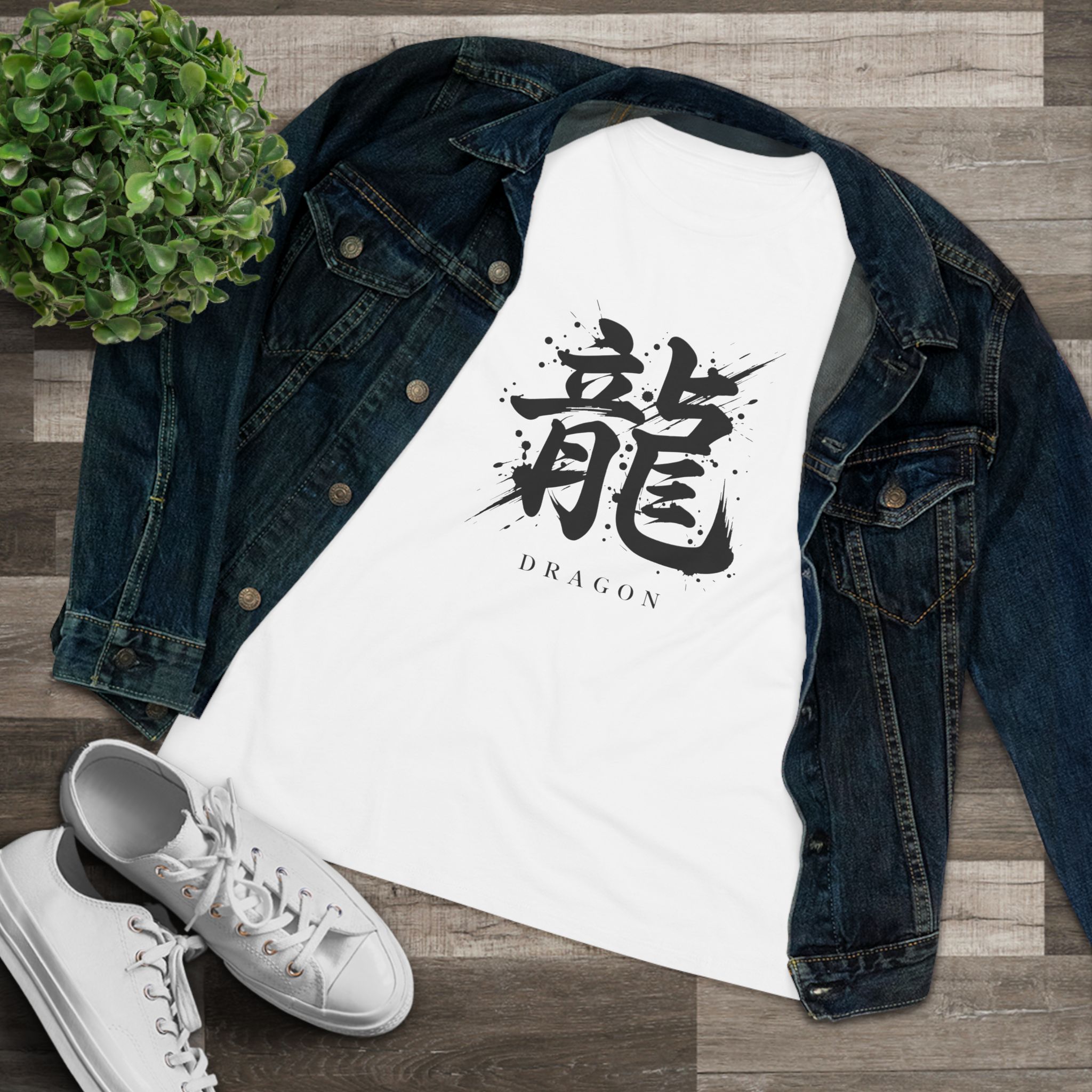 Dragon Kanji Women's Tee in White, alternate view