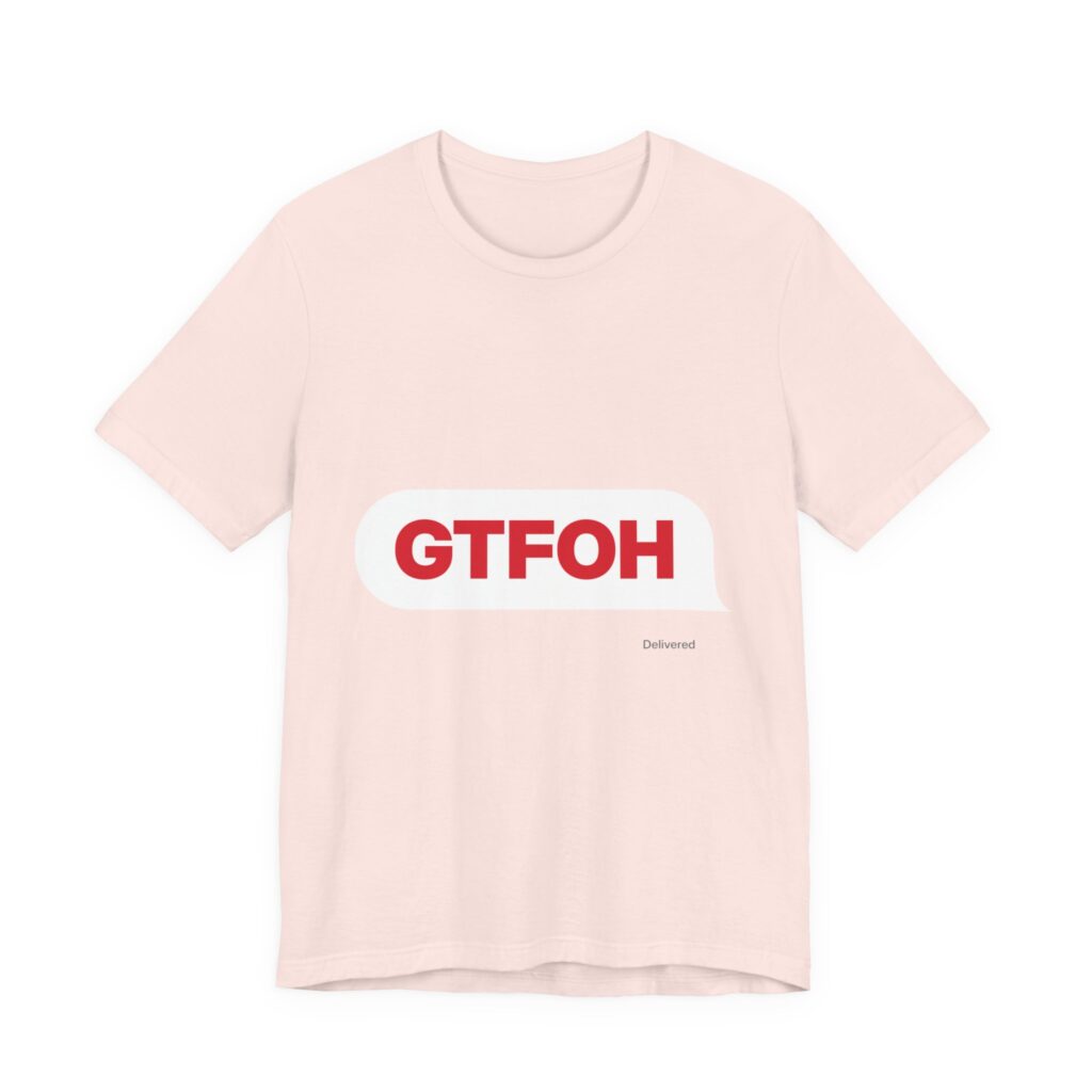 GTFOH Text Bubble Tee (Red on Pink) in Soft Pink