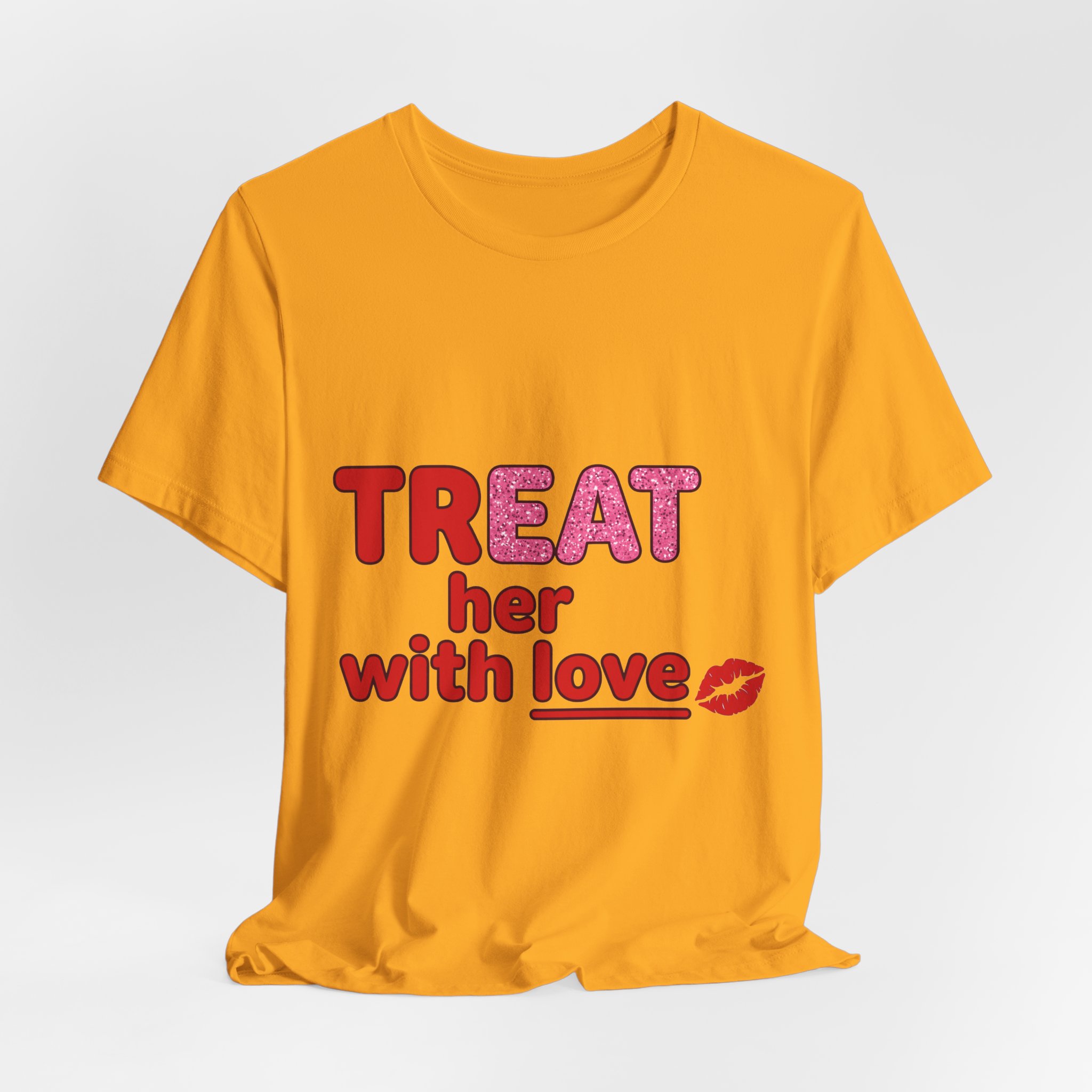 Treat Her With Love (Kiss) Tee in Gold, alternate view