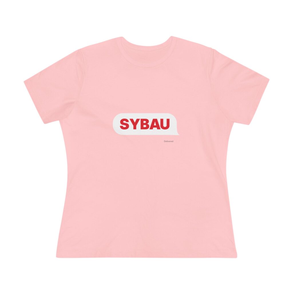 SYBAU Text Bubble Women's Tee (Red on Pink) in Pink