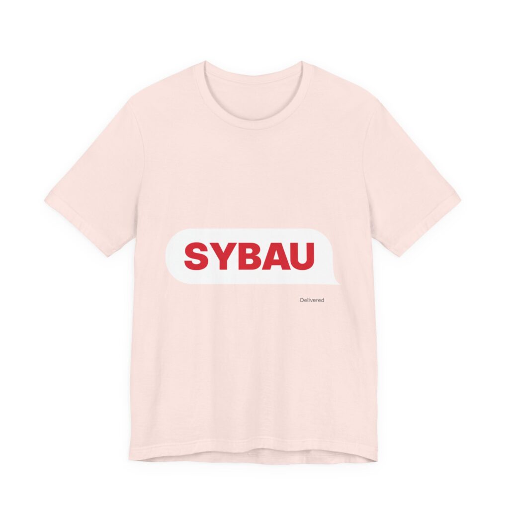 SYBAU Text Bubble Tee (Red on Pink) in Soft Pink