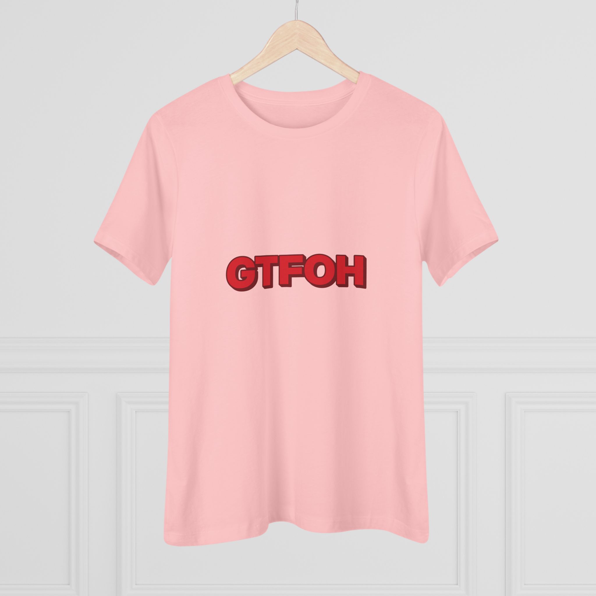 GTFOH Women's Tee (Red on Pink) in Pink, alternate view