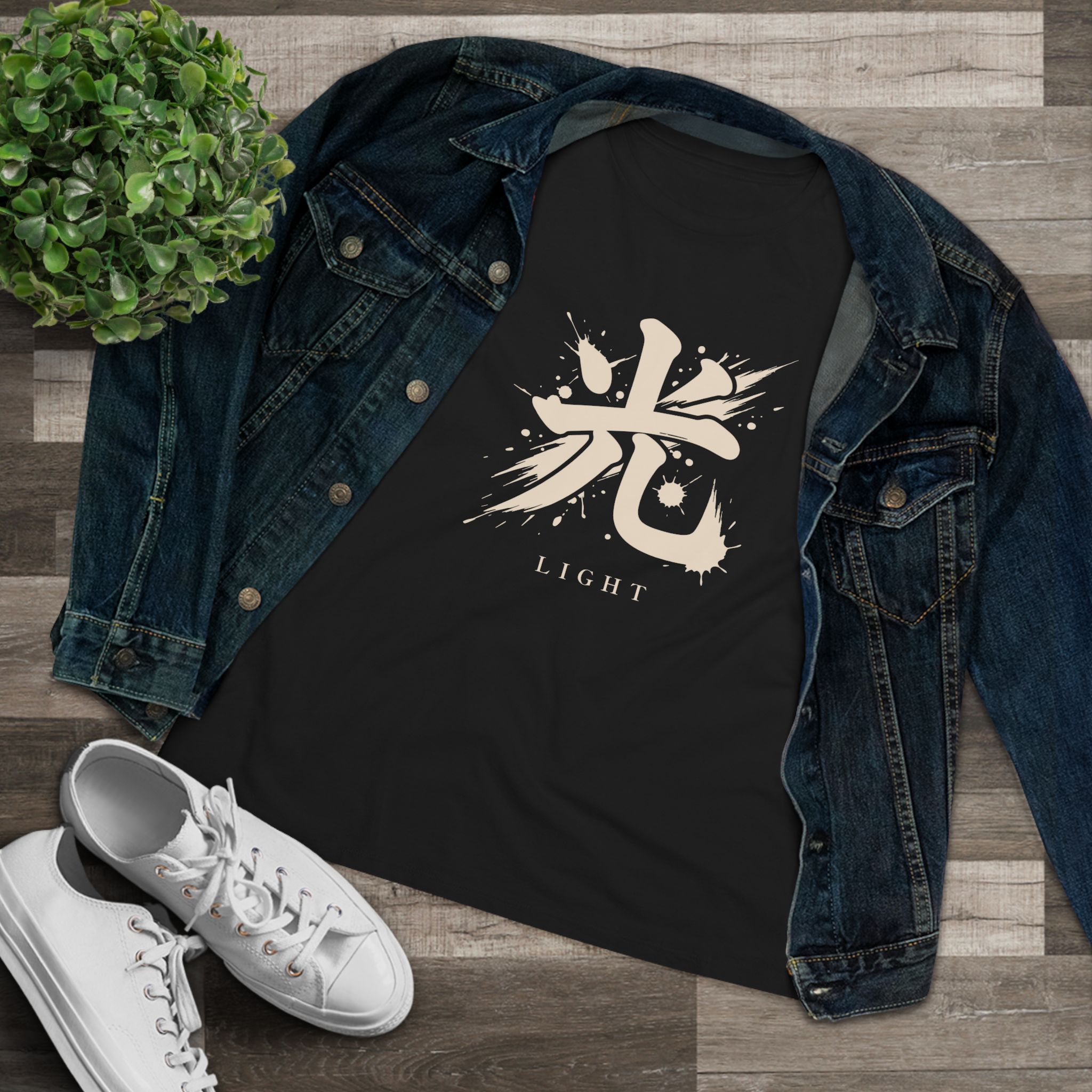 Light Kanji Women's Tee in Black, alternate view