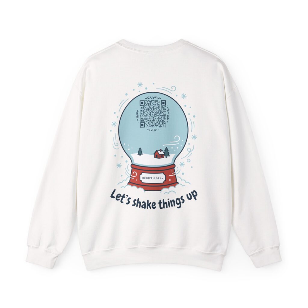 Let's Shake Things Up Snow Globe Ripplegram Crewneck Sweatshirt in White