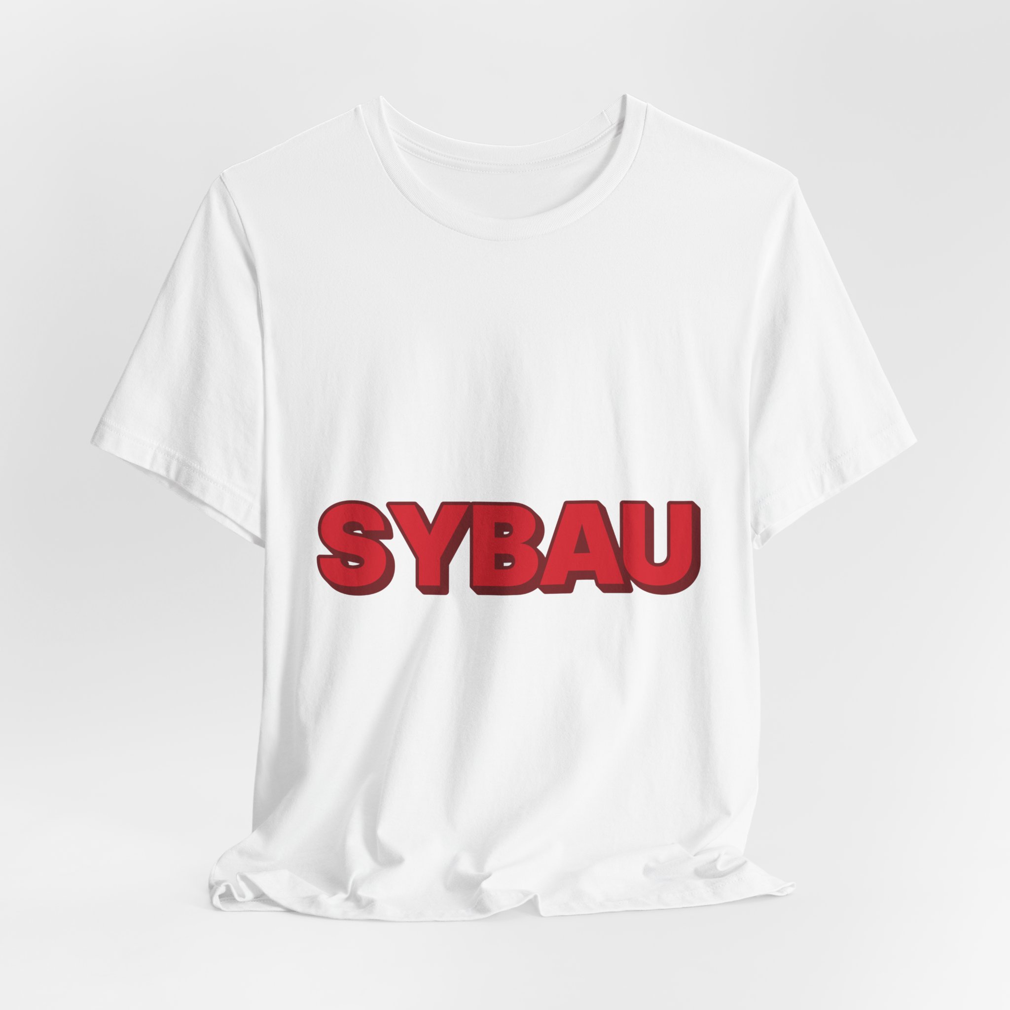 SYBAU Tee (Red on Pink) in White, alternate view