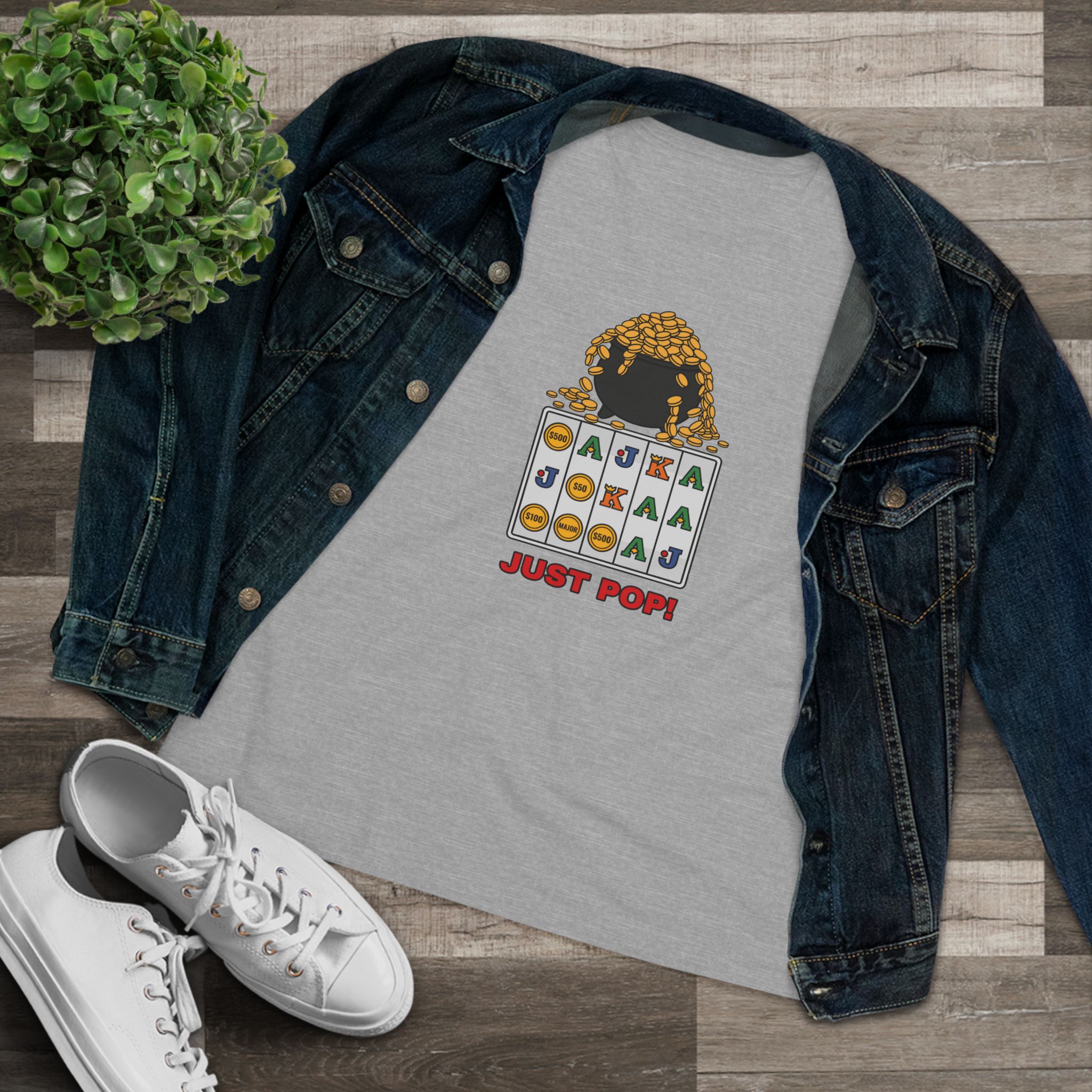 Just Pop! Women's Tee (Full Color) in Athletic Heather, alternate view