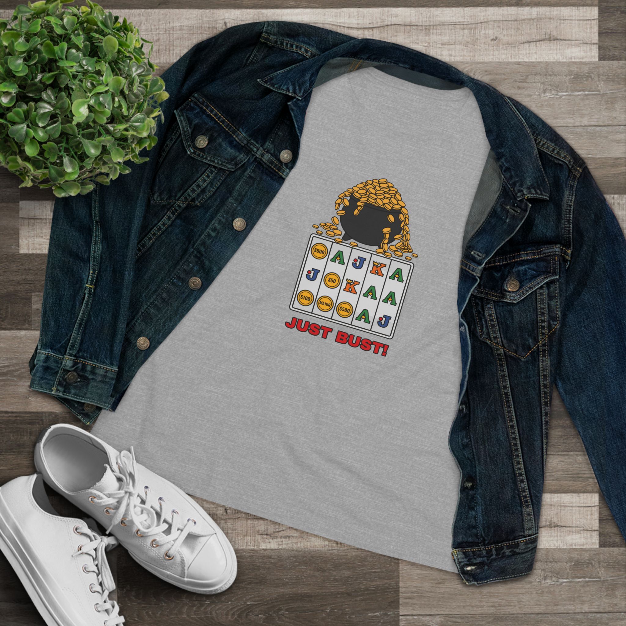 Just Bust! Women's Tee (Full Color) in Athletic Heather, alternate view
