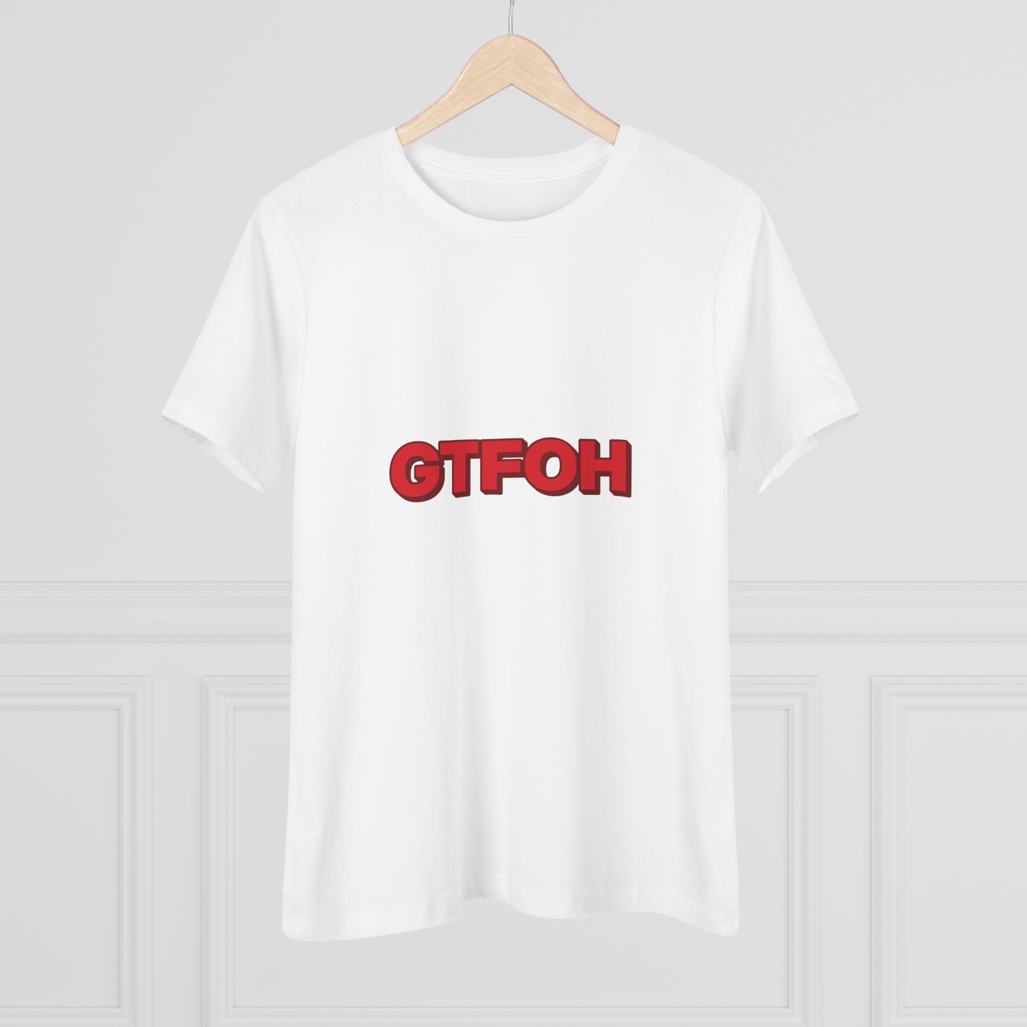 GTFOH Women's Tee (Red on Pink) in White, alternate view