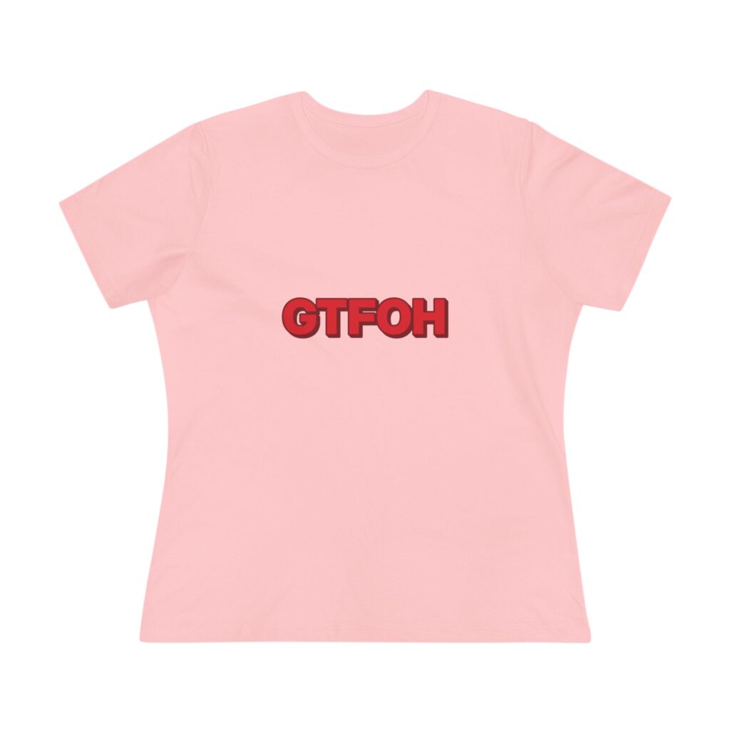 GTFOH Women's Tee (Red on Pink) in Pink