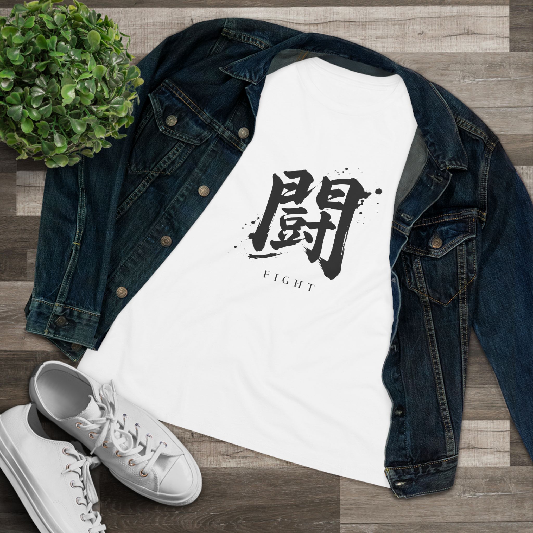 Fight Kanji Women's Tee in White, alternate view