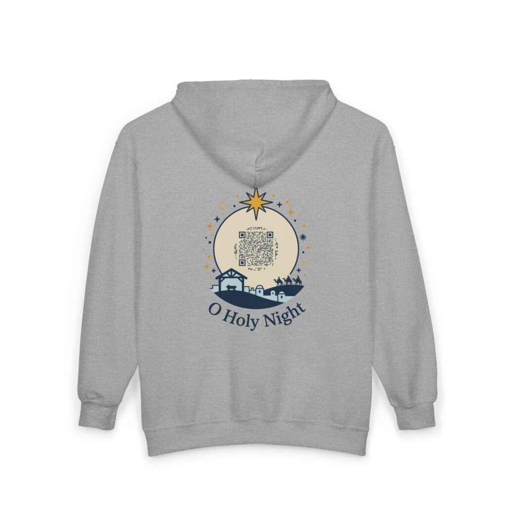 O Holy Night Ripplegram Full-Zip Hoodie in Sport Grey