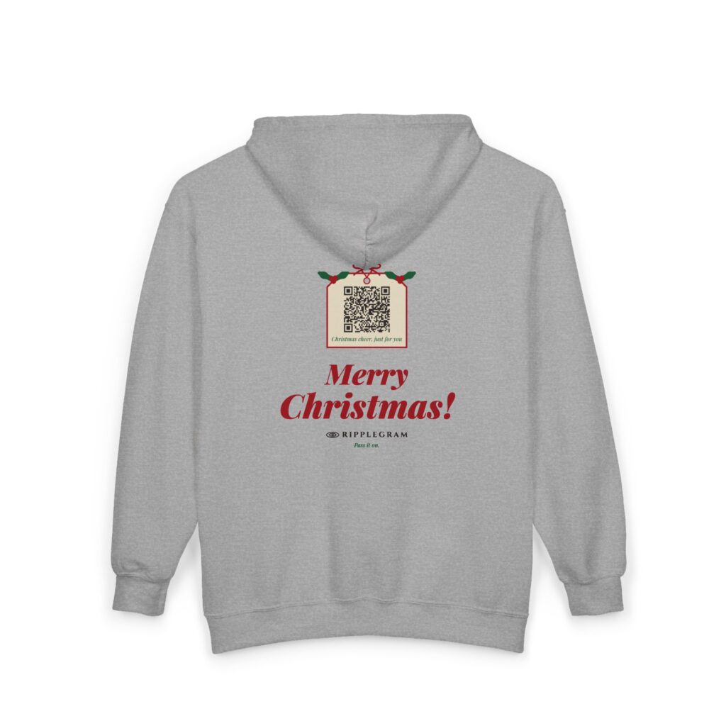 Merry Christmas! Gift Tag Ripplegram Full-Zip Hoodie in Sport Grey