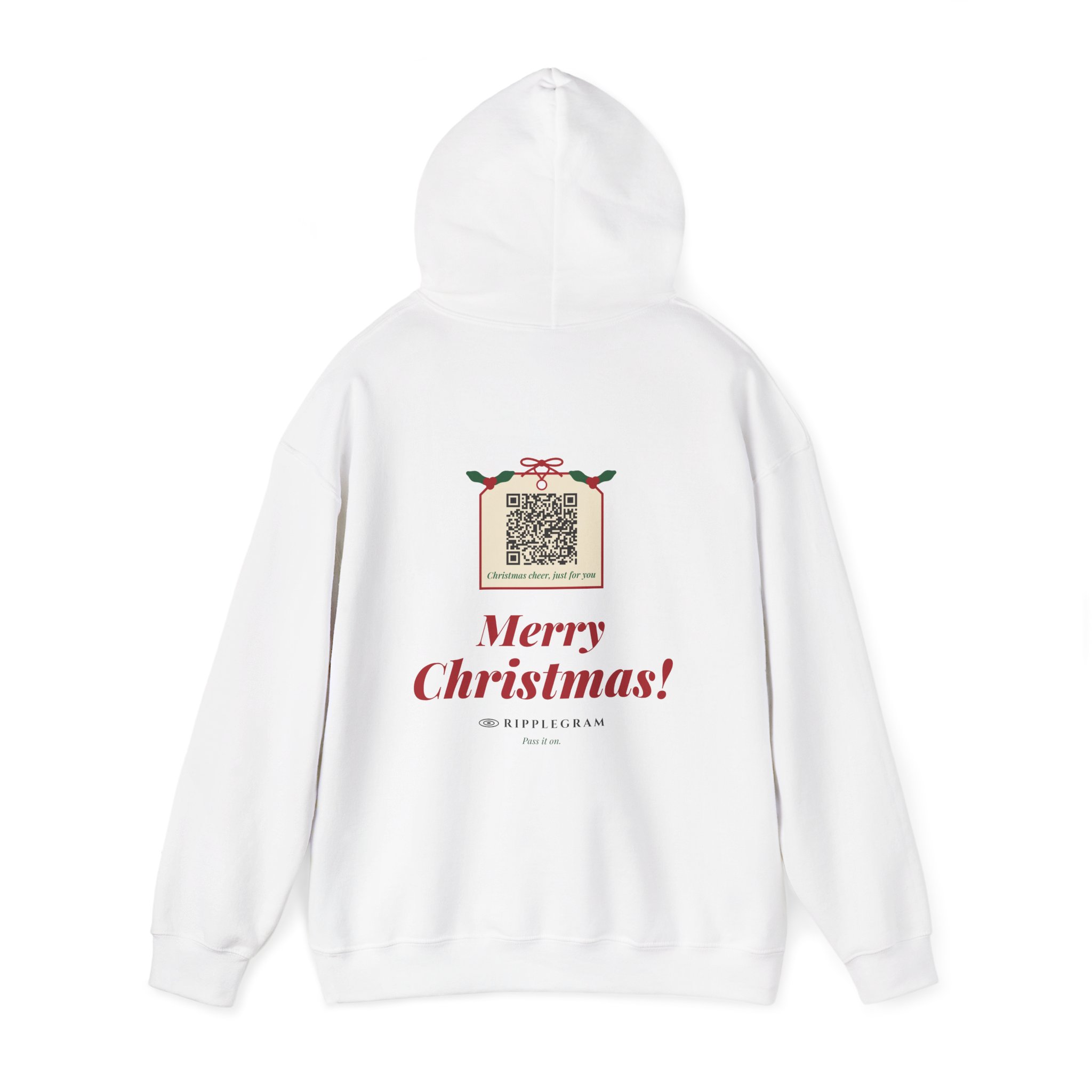 Merry Christmas! Gift Tag Ripplegram Hoodie in White, alternate view