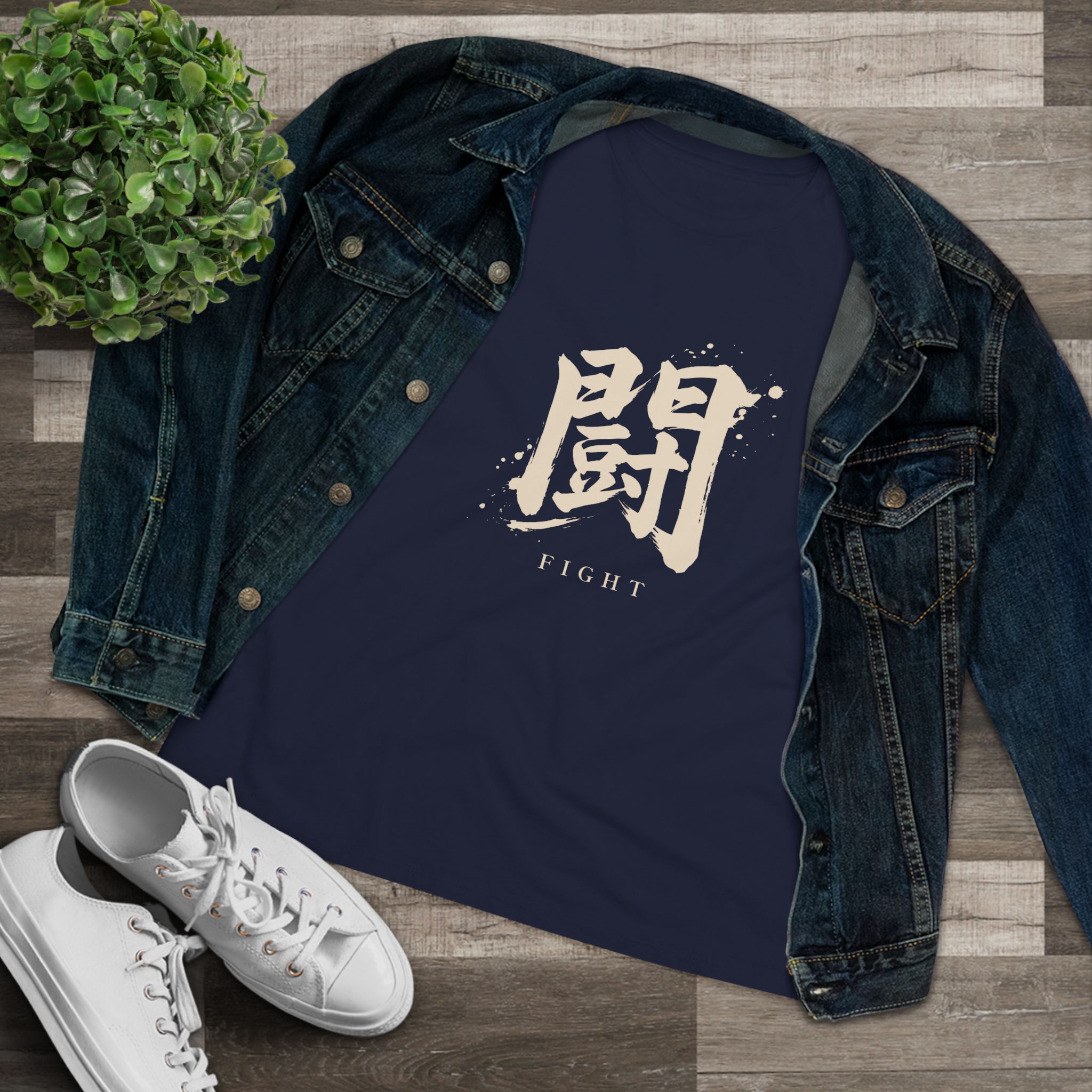Fight Kanji Women's Tee in Navy, alternate view