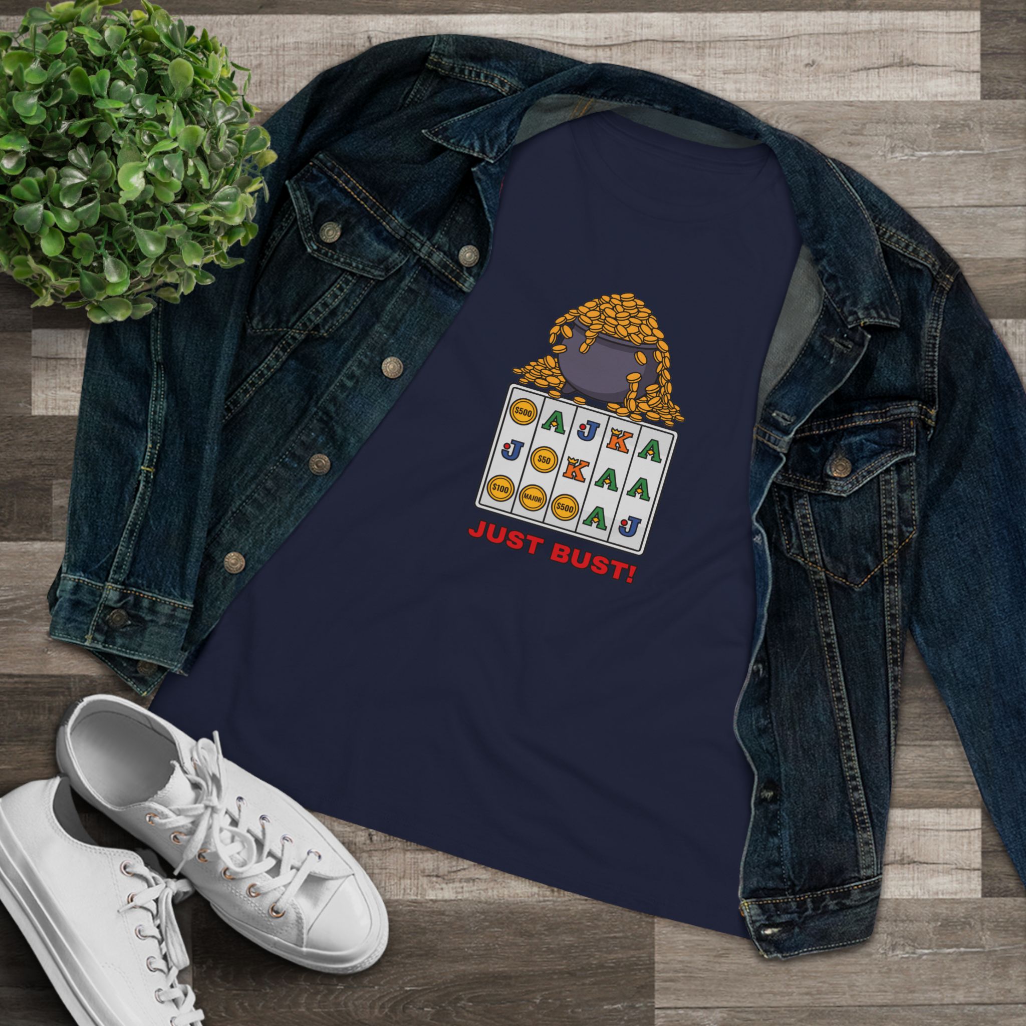 Just Bust! Women's Tee (Full Color) in Navy, alternate view