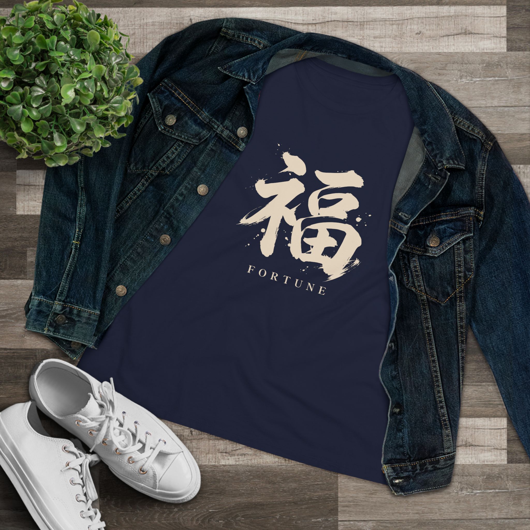 Fortune Kanji Women's Tee in Navy, alternate view
