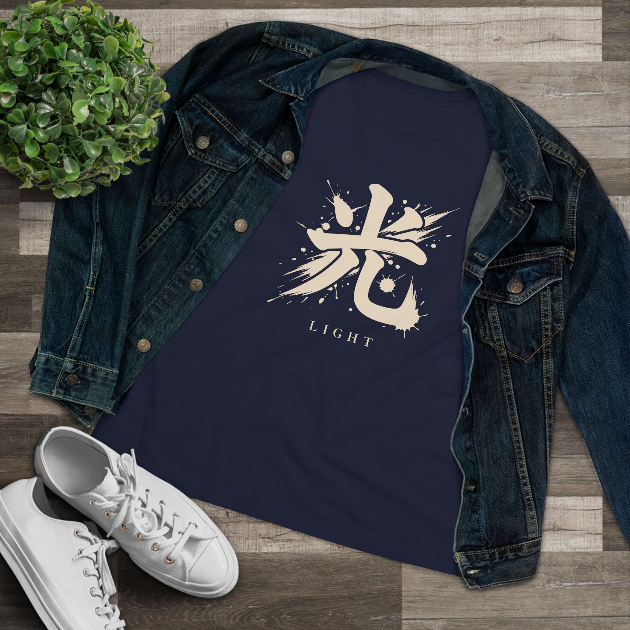 Light Kanji Women's Tee in Navy, alternate view