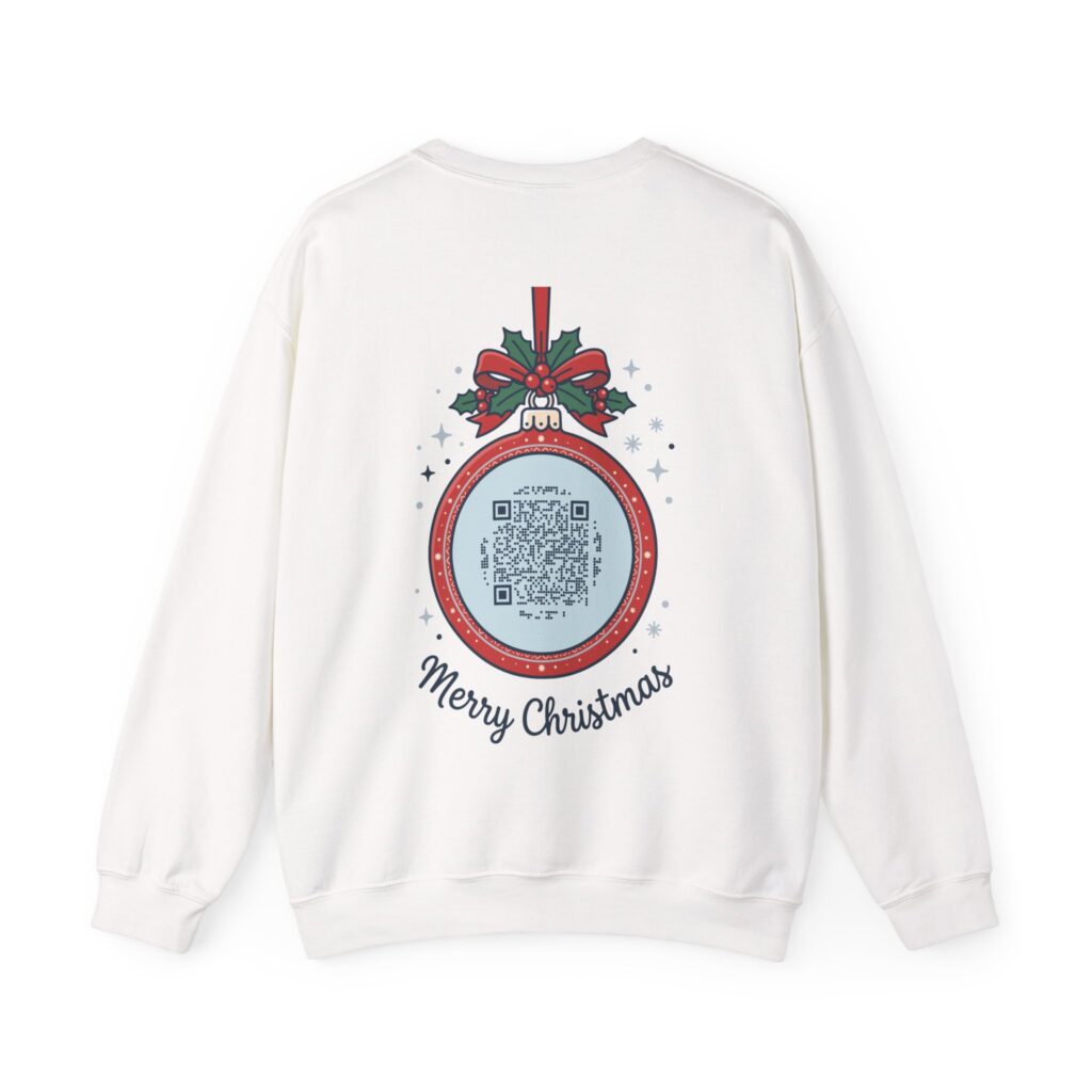 Merry Christmas Ornament Ripplegram Crewneck Sweatshirt in White