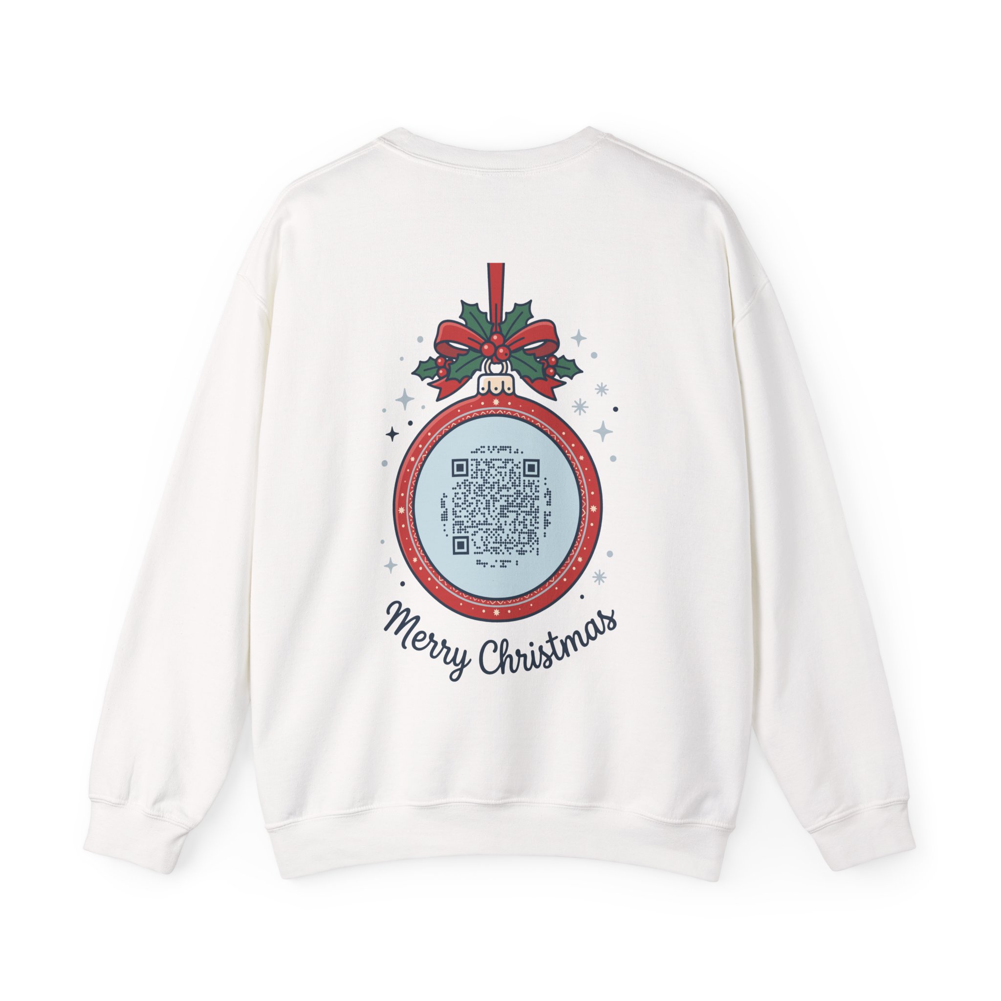 Merry Christmas Ornament Ripplegram Crewneck Sweatshirt in White