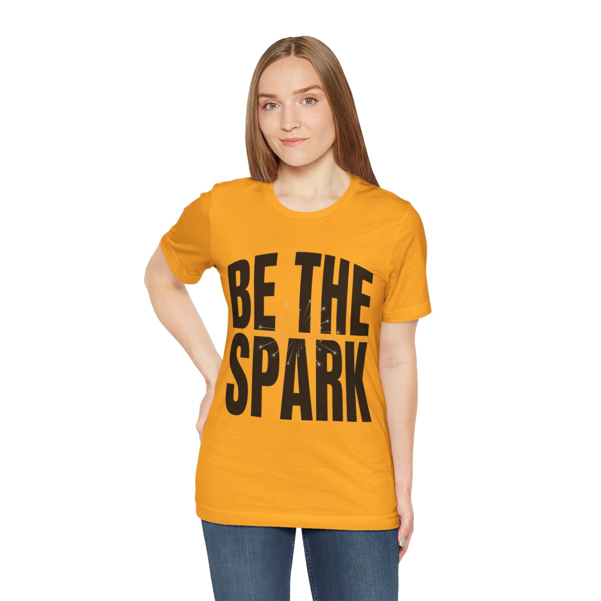 Be The Spark Tee in Gold, on model
