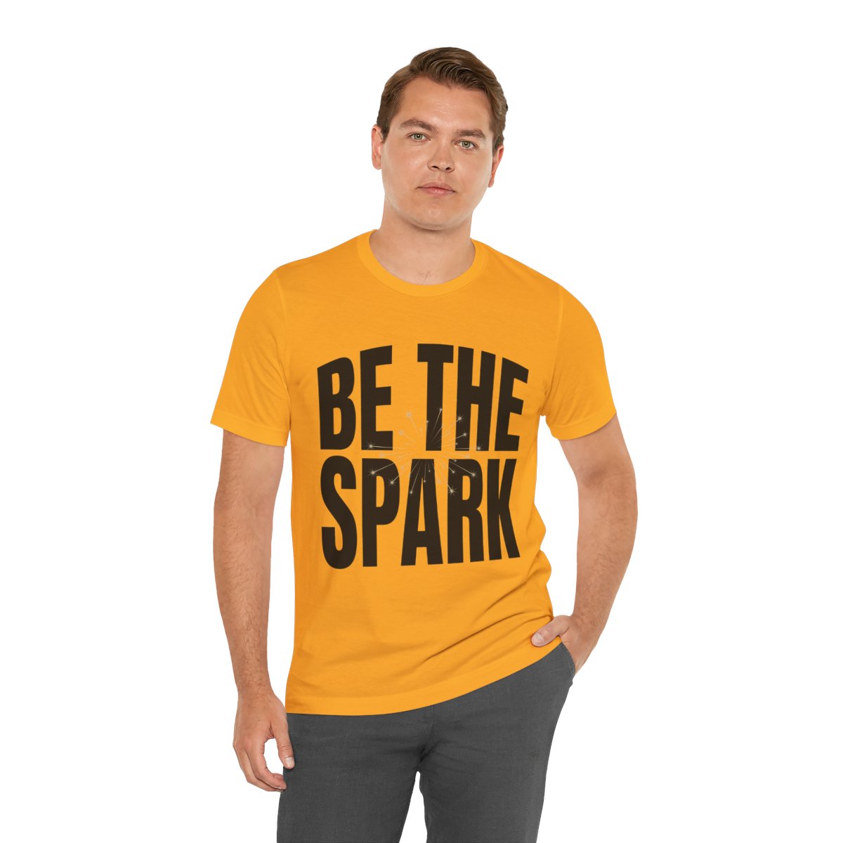 Be The Spark Tee in Gold, on model