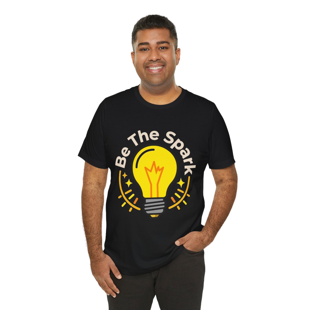 Be The Spark Tee (Light Bulb) in Black, on model