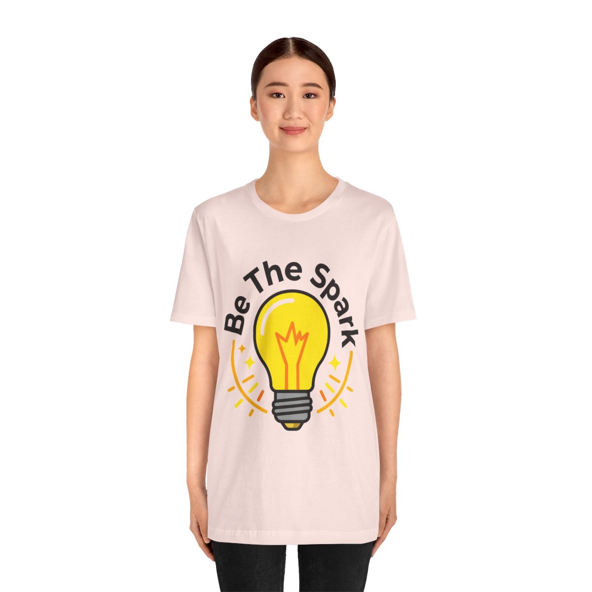Be The Spark Tee (Light Bulb) in Soft Pink, on model