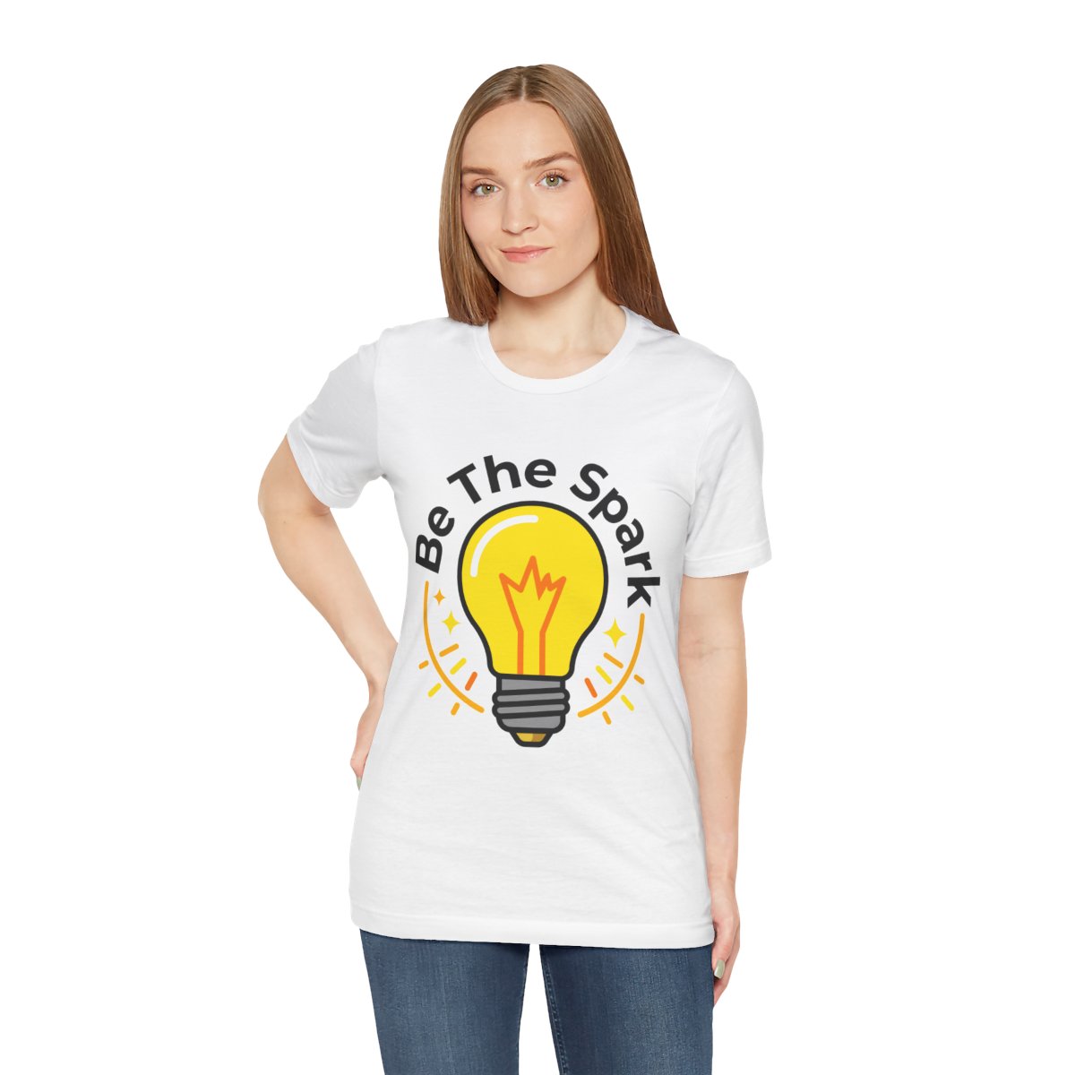 Be The Spark Tee (Light Bulb) in White, on model