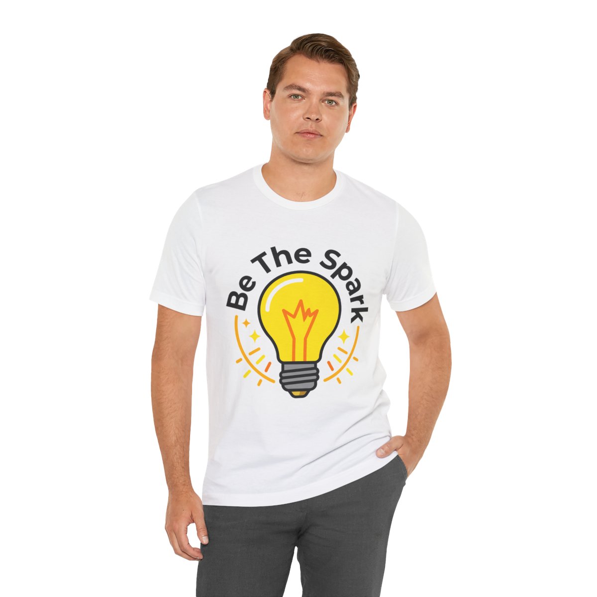 Be The Spark Tee (Light Bulb) in White, on model