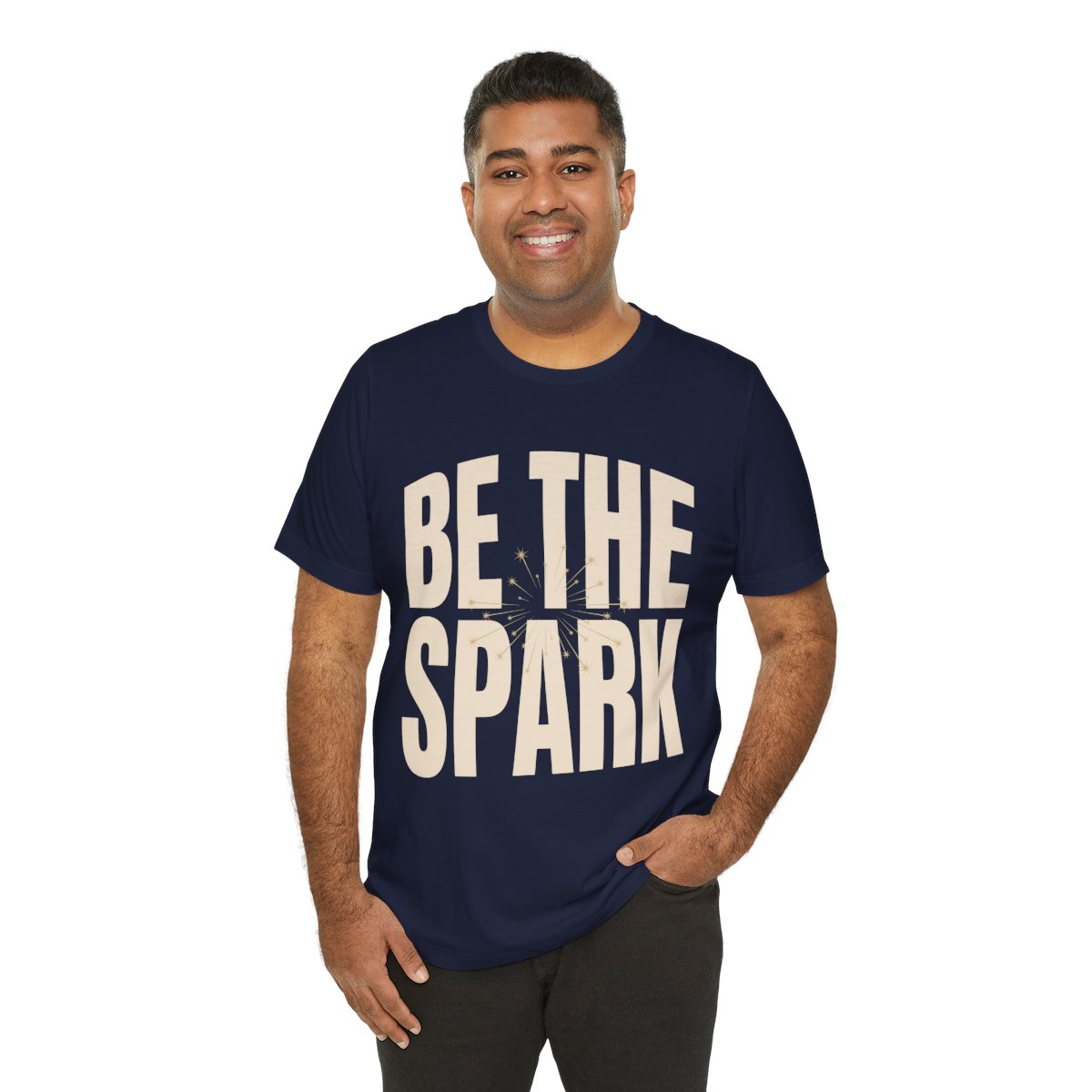 Be The Spark Tee in Navy, on model