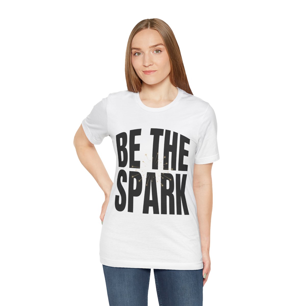 Be The Spark Tee in White, on model