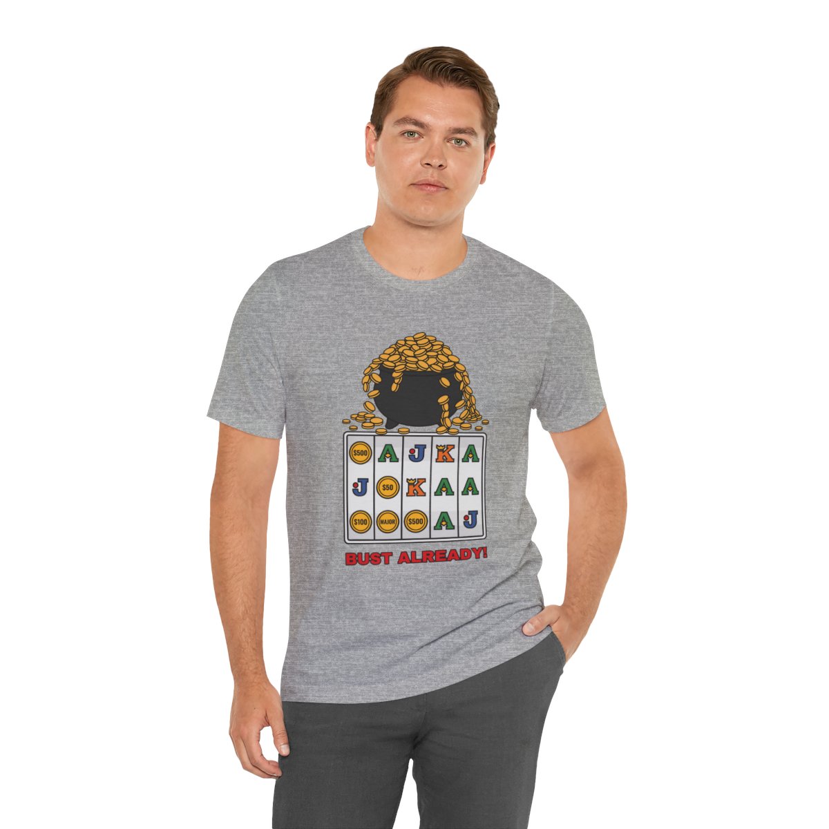 Bust Already! Tee (Full Color) in Athletic Heather, on model