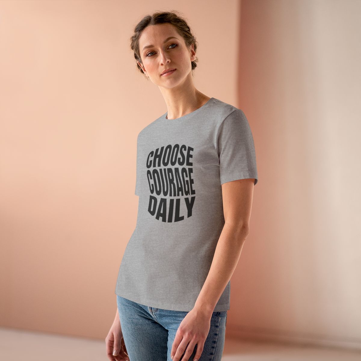 Choose Courage Daily Women's Tee in Athletic Heather, on model