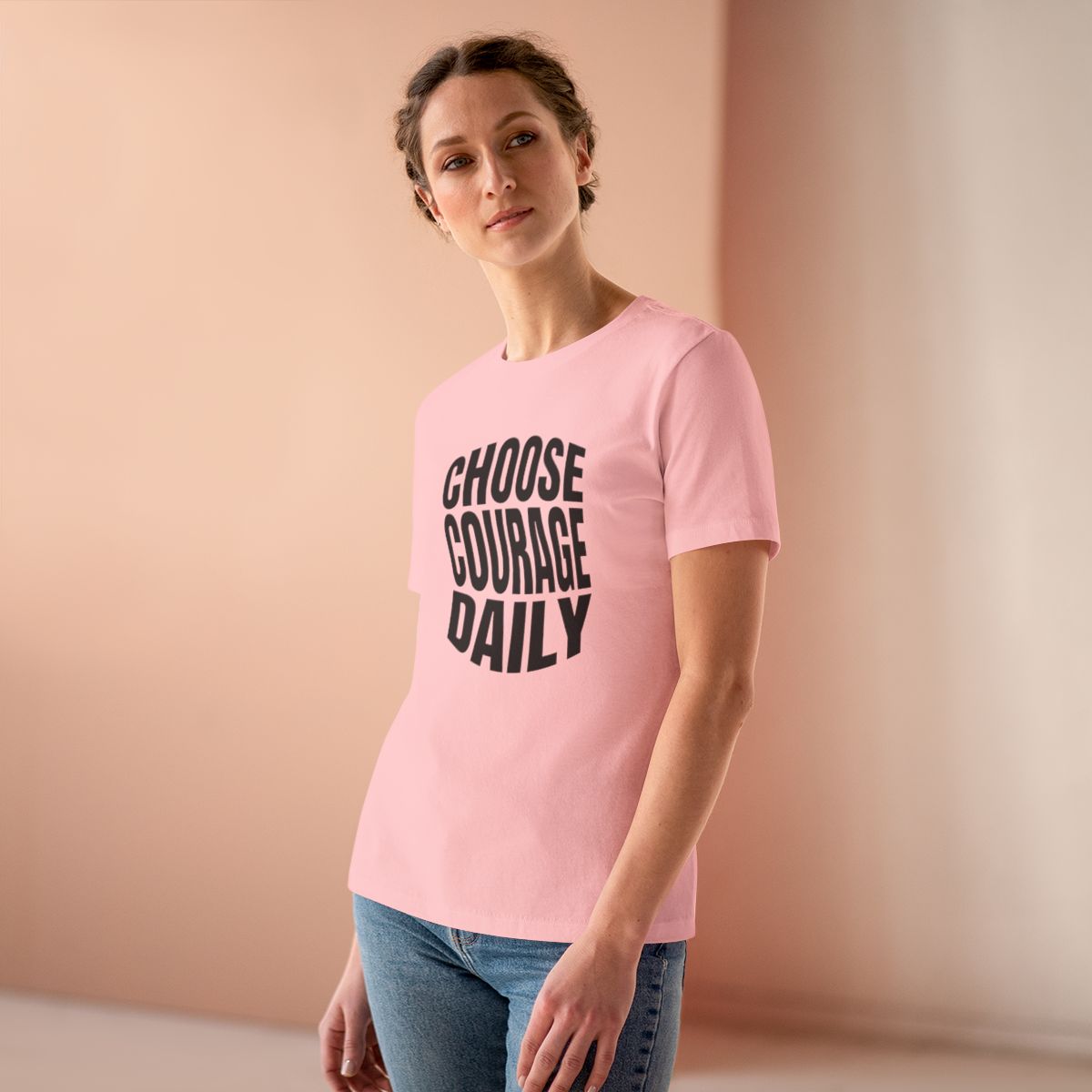 Choose Courage Daily Women's Tee in Pink, on model