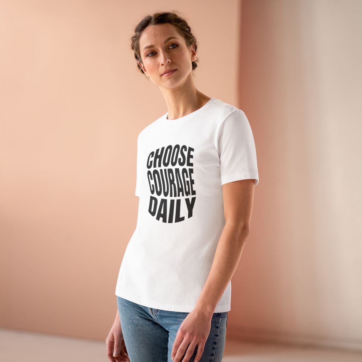 Choose Courage Daily Women's Tee in White, on model