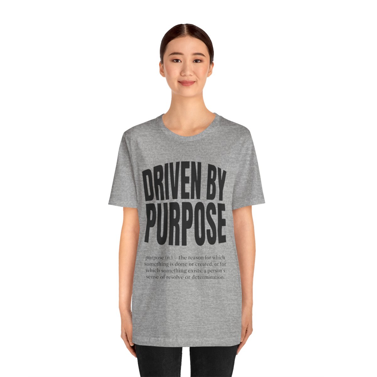 Driven by Purpose Tee (Definition) in Athletic Heather, on model