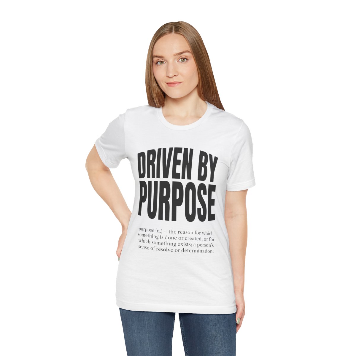 Driven by Purpose Tee (Definition) in White, on model