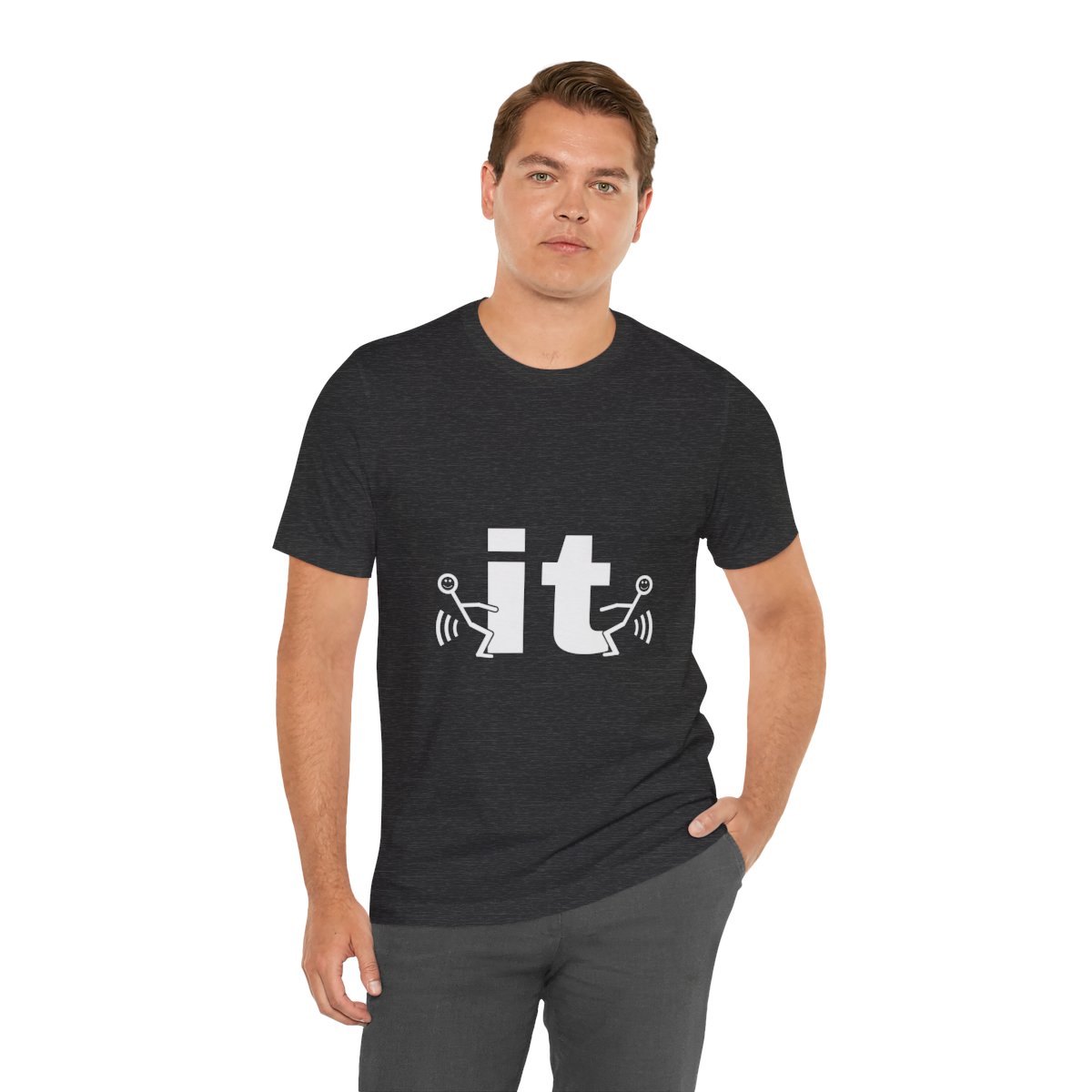 F It x2 Tee in Dark Grey Heather, on model