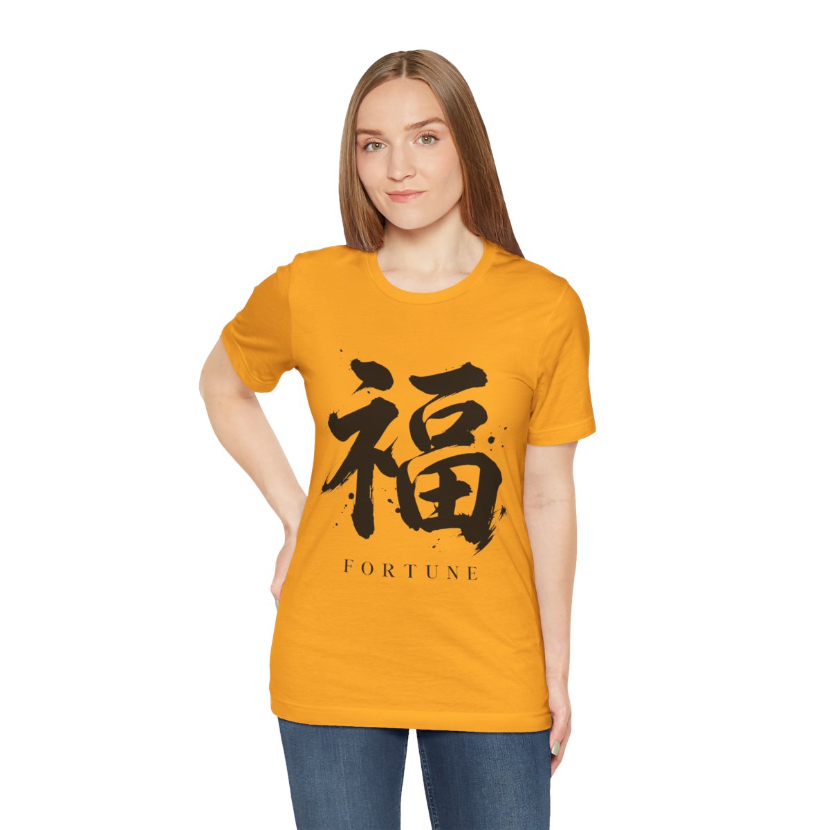 Fortune Kanji Tee in Gold, on model