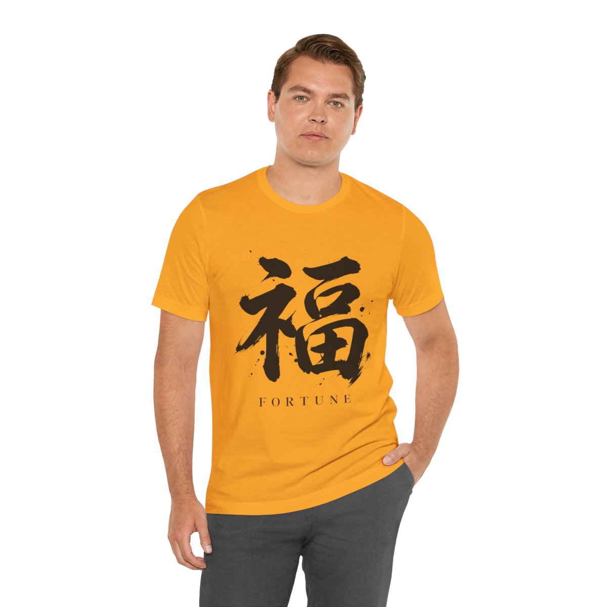 Fortune Kanji Tee in Gold, on model