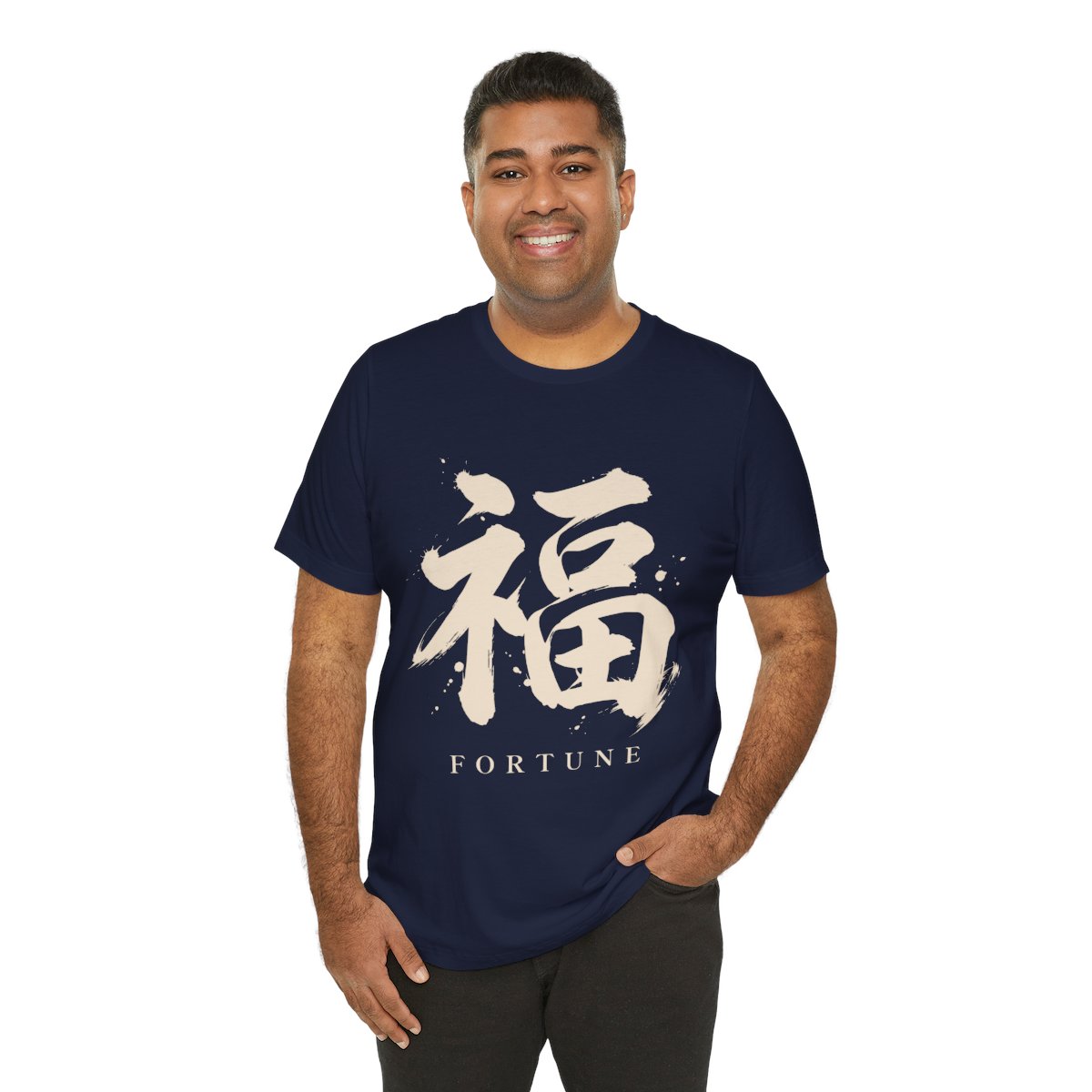 Fortune Kanji Tee in Navy, on model