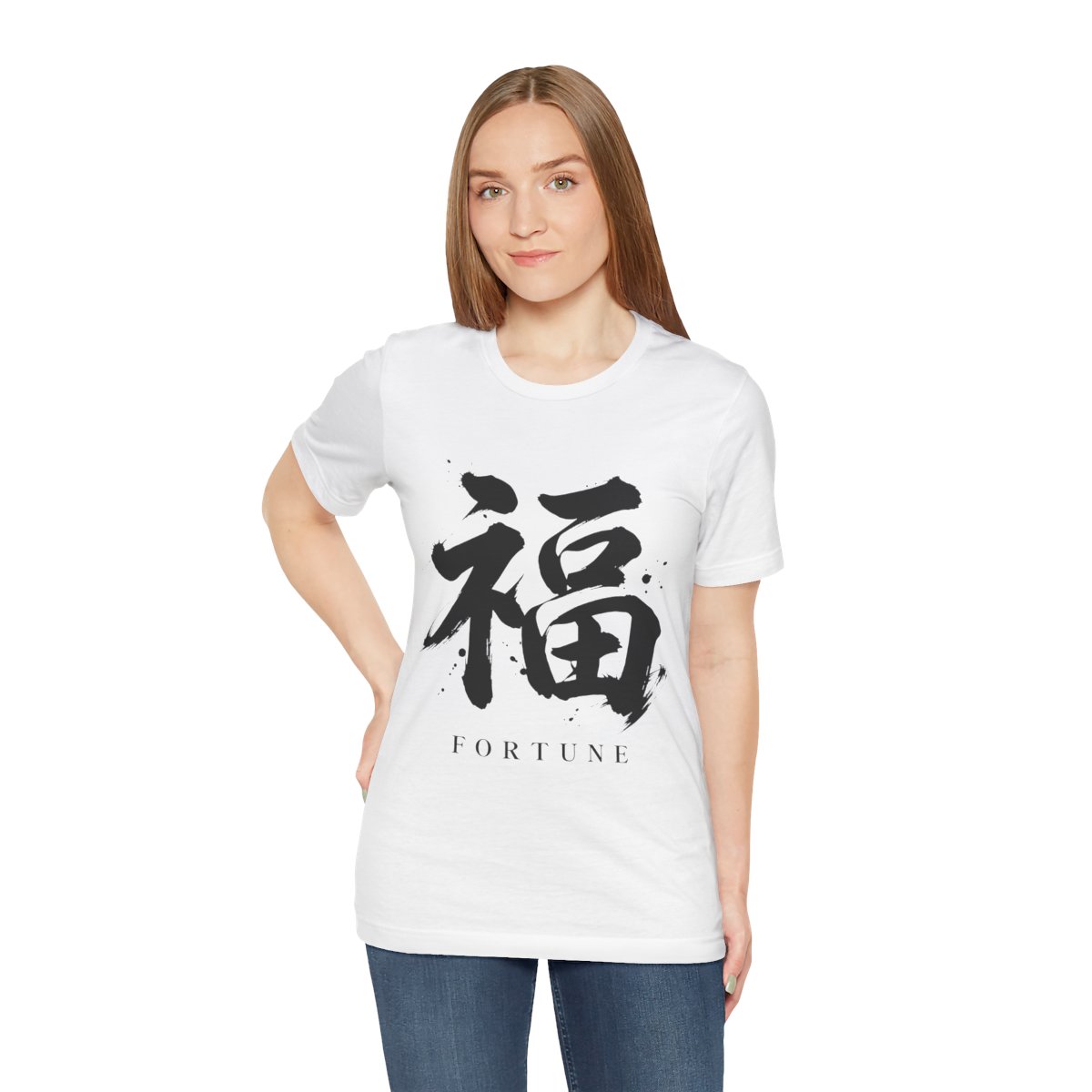 Fortune Kanji Tee in White, on model