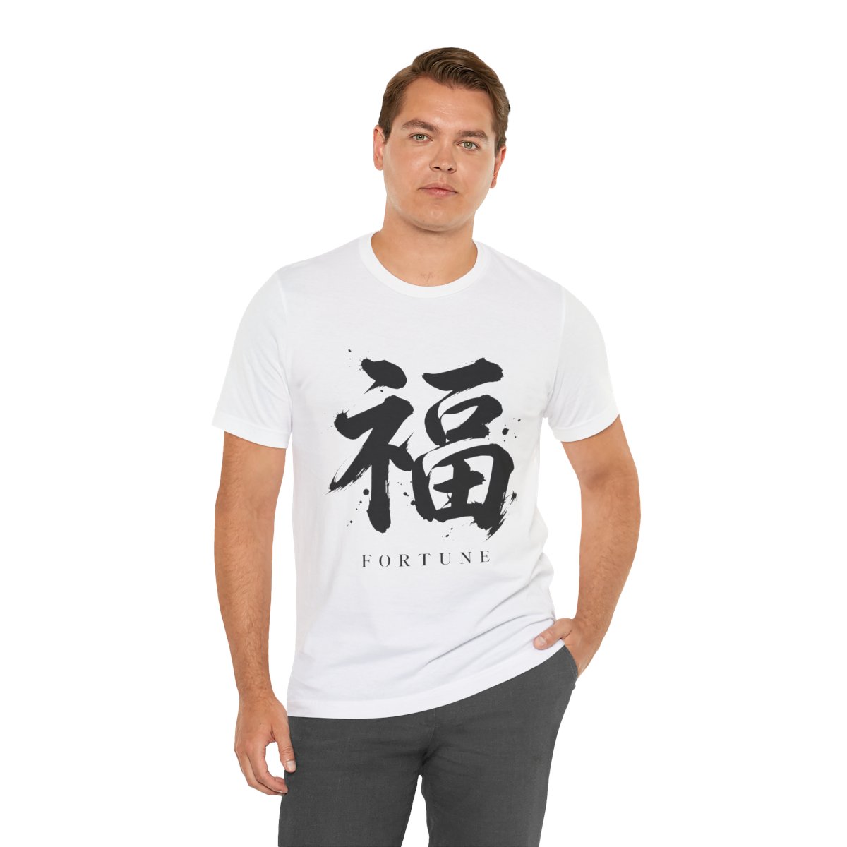 Fortune Kanji Tee in White, on model