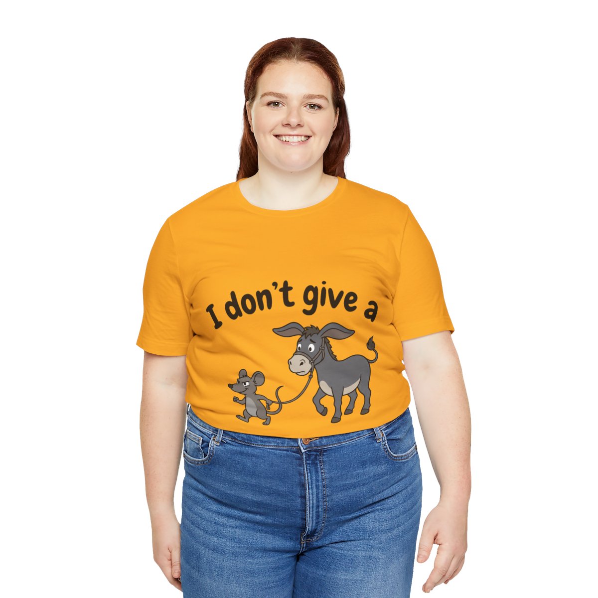 I Don't Give a Rat's Ass (Full Color) Tee in Gold, on model