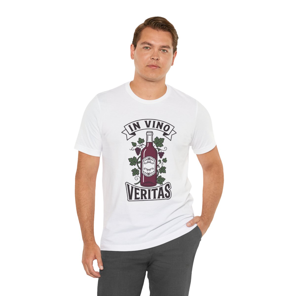 In Vino Veritas Tee in White, on model
