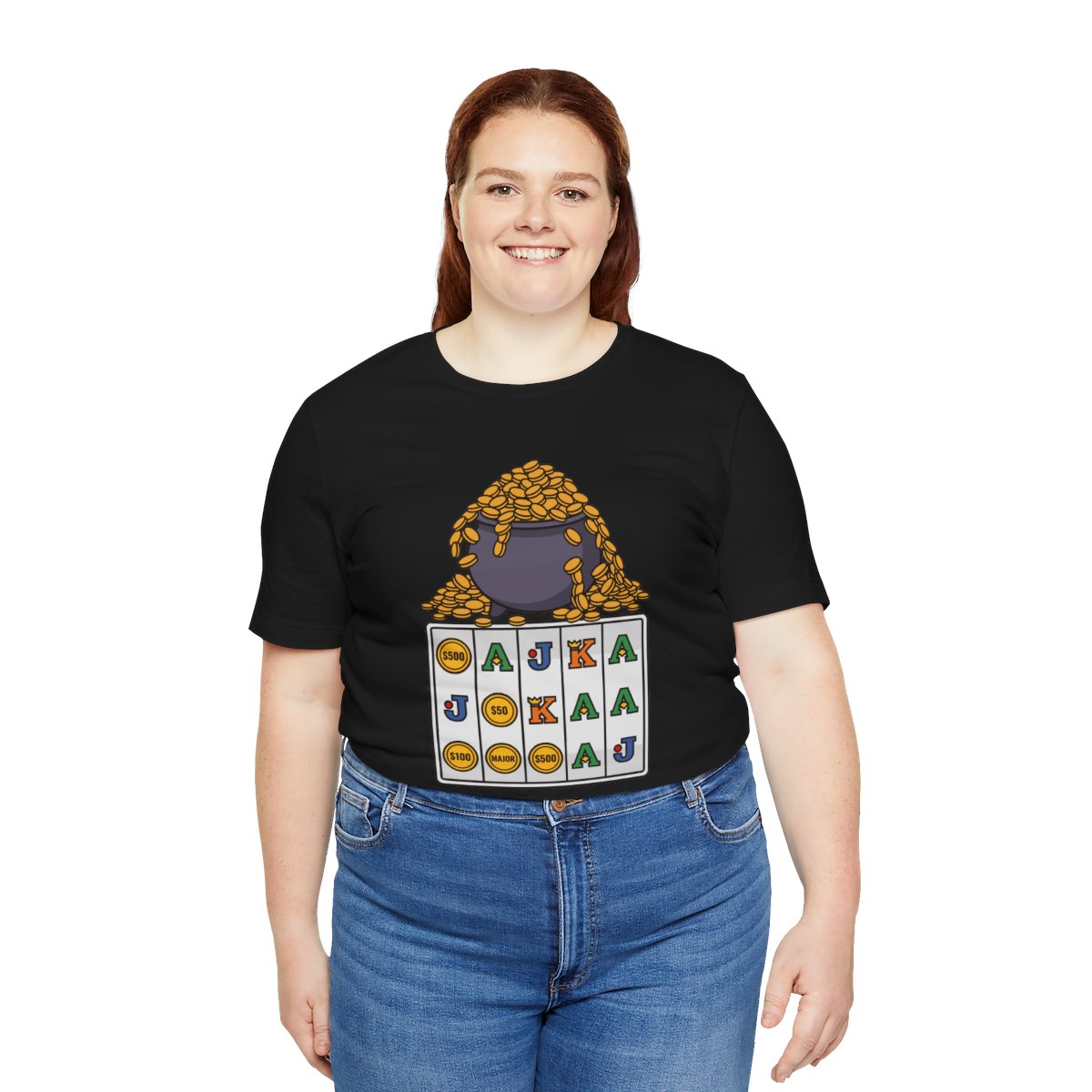 Just Pop! Tee (Full Color) in Black, on model