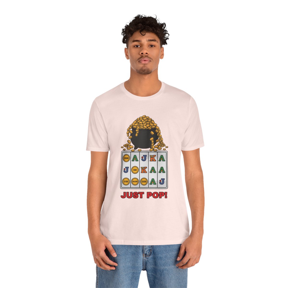 Just Pop! Tee (Full Color) in Soft Pink, on model